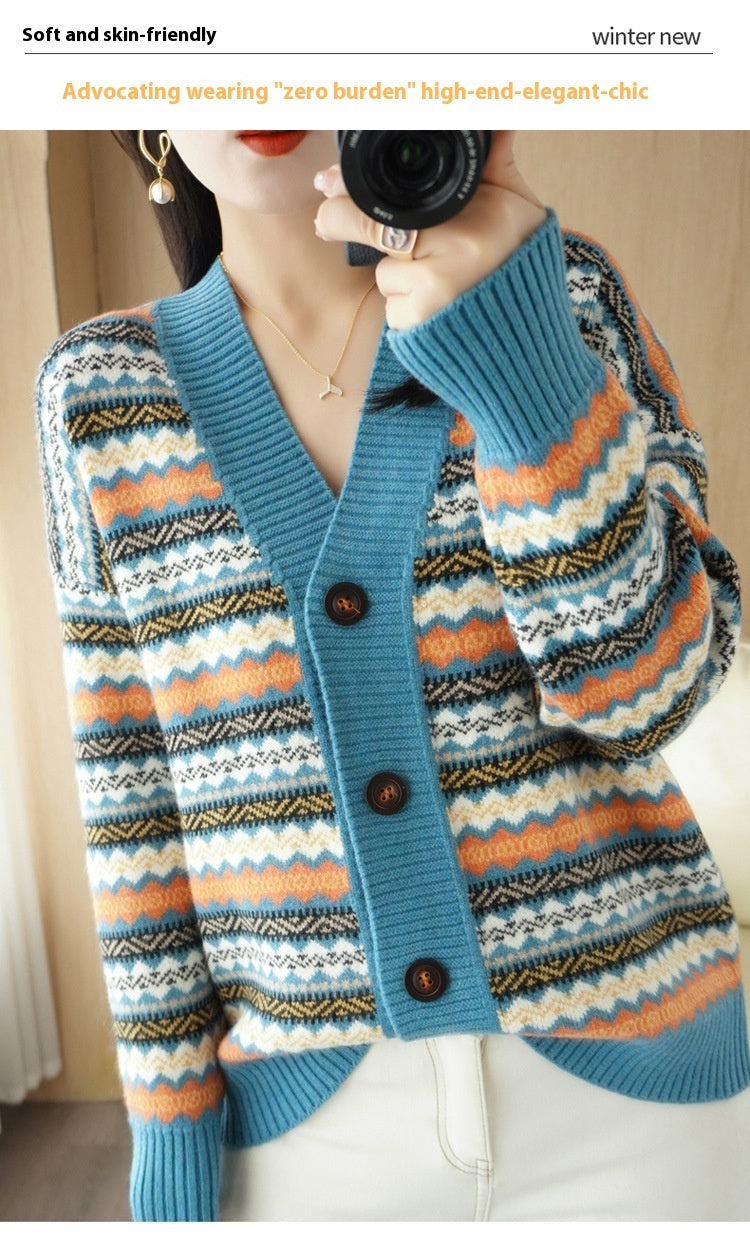 Women's Outer Wear Western Style Knitted Cardigan