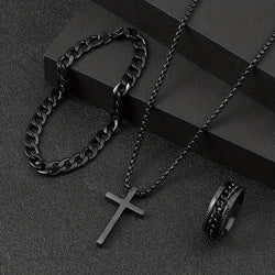 Image of Men's Cross Necklace Ring Bracelet Suit