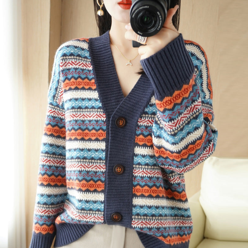 Women's Outer Wear Western Style Knitted Cardigan