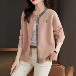 Image of Round Neck Wool Knit Cardigan