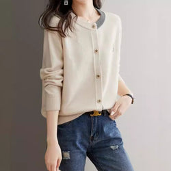 Image of Round Neck Wool Knit Cardigan