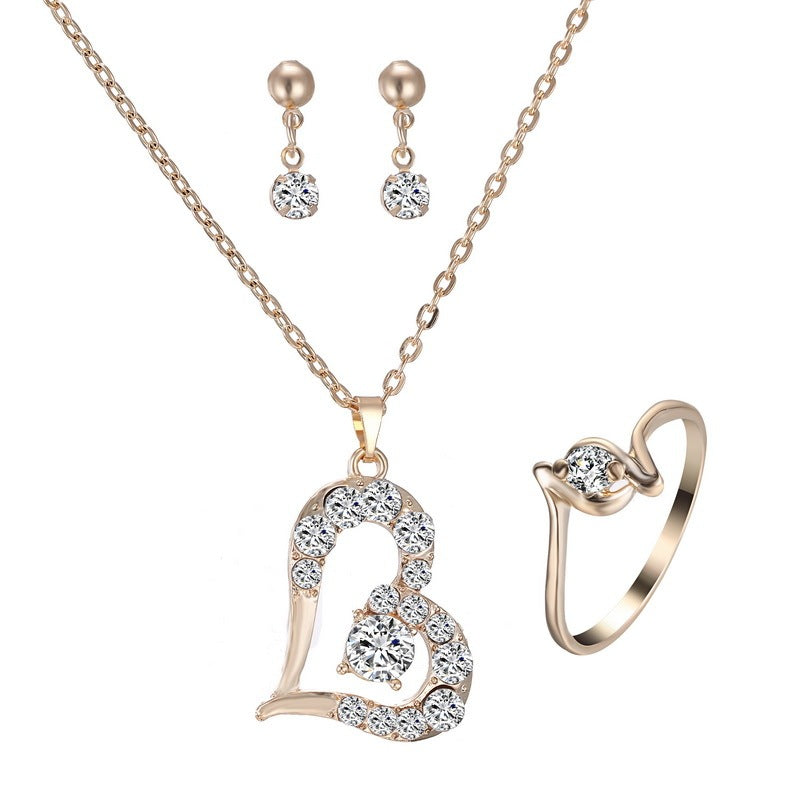 Heart Pendant Jewelry Set Rhinestone Jewellery