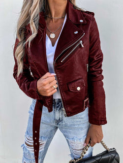 Image of Jacket Top PU Leather Coat Short Zipper