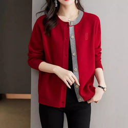 Image of Round Neck Wool Knit Cardigan