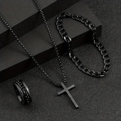 Image of Men's Cross Necklace Ring Bracelet Suit