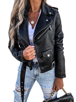 Image of Jacket Top PU Leather Coat Short Zipper