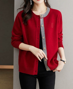 Image of Round Neck Wool Knit Cardigan