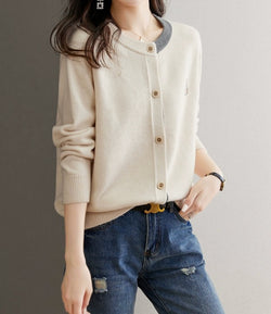 Image of Round Neck Wool Knit Cardigan