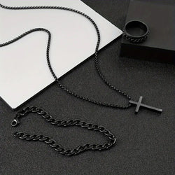 Image of Men's Cross Necklace Ring Bracelet Suit