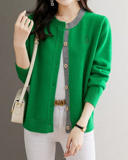 Image of Round Neck Wool Knit Cardigan