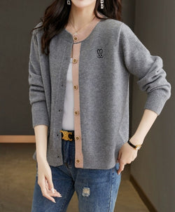 Image of Round Neck Wool Knit Cardigan