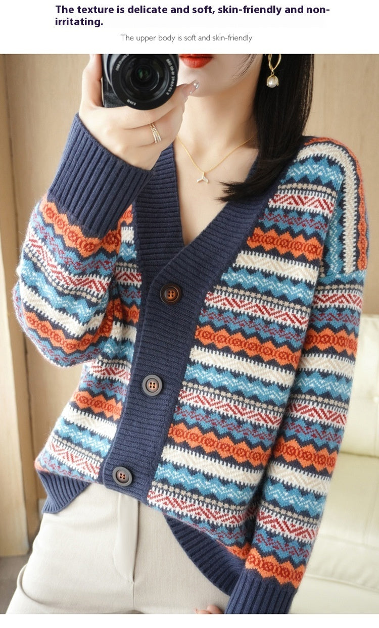 Women's Outer Wear Western Style Knitted Cardigan