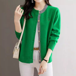 Image of Round Neck Wool Knit Cardigan