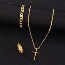 Image of Men's Cross Necklace Ring Bracelet Suit