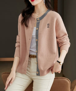 Image of Round Neck Wool Knit Cardigan