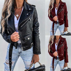 Image of Jacket Top PU Leather Coat Short Zipper